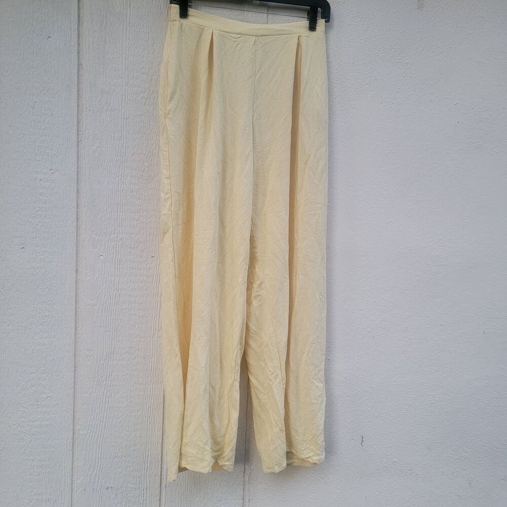 Sienna Sky Linen Blend Wide Leg Pants Sz M Butter Yellow Coastal Resort